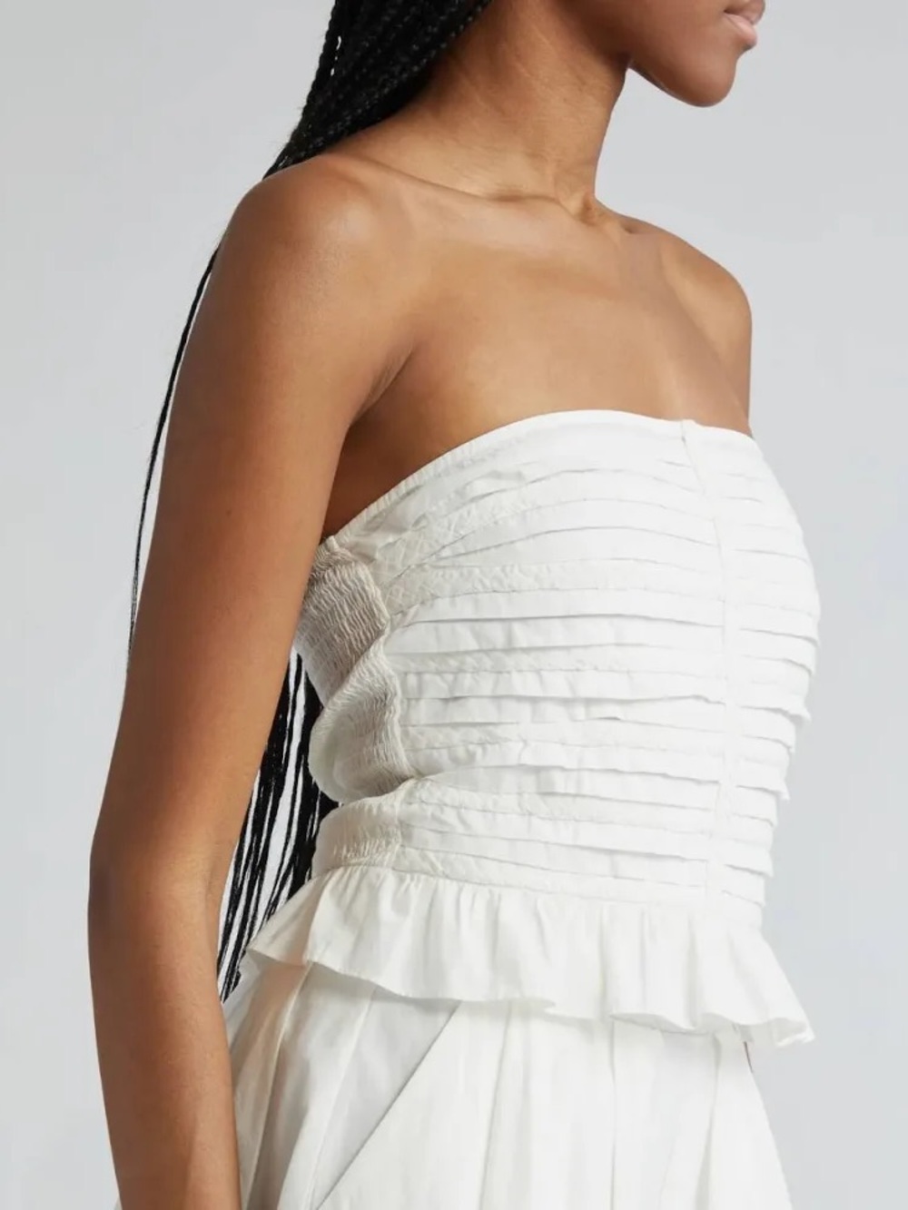 NEW Ramy Brook Annie Braided Pleated Strapless Crop Peplum White Top Women’s 0